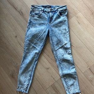 Acid wash blue jeans